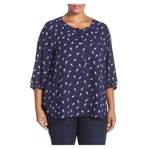 NYDJ Navy Lipstick Love Print Blouse